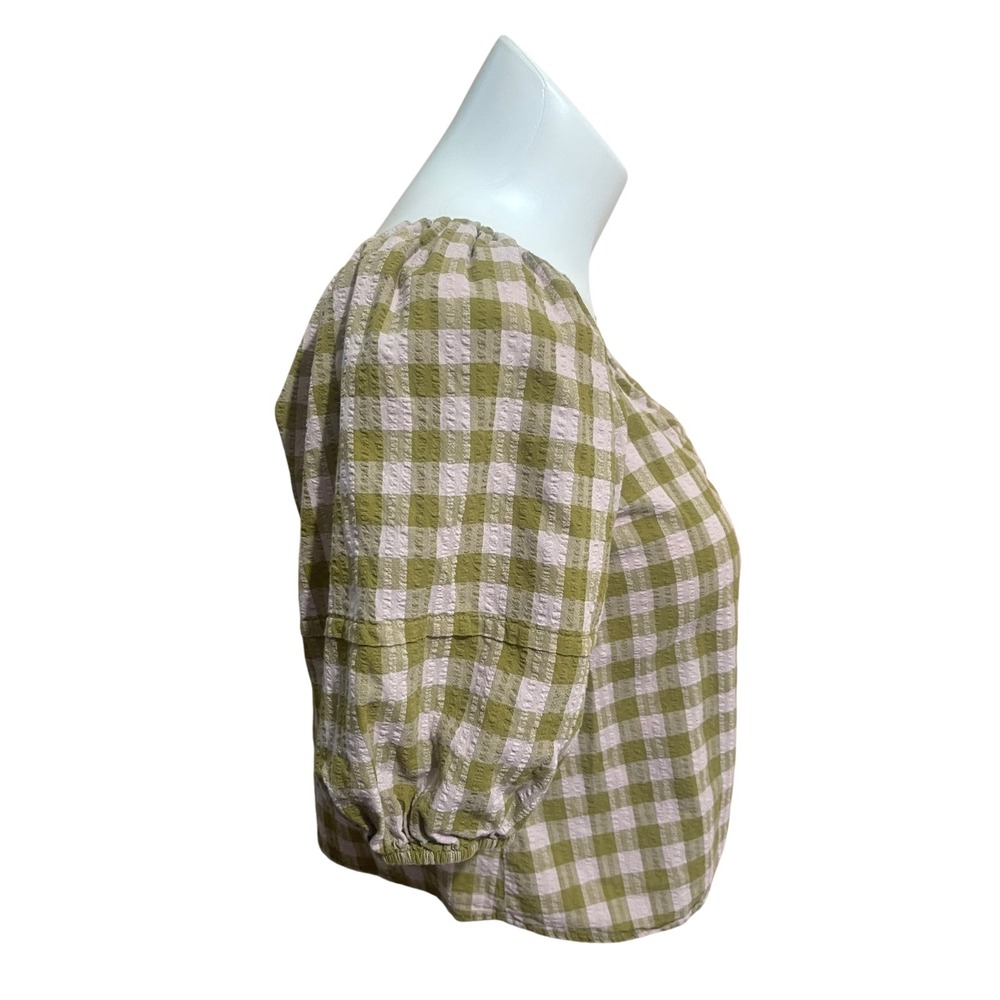 Universal Thread Gingham Puff Sleeve Blouse M Gre… - image 4